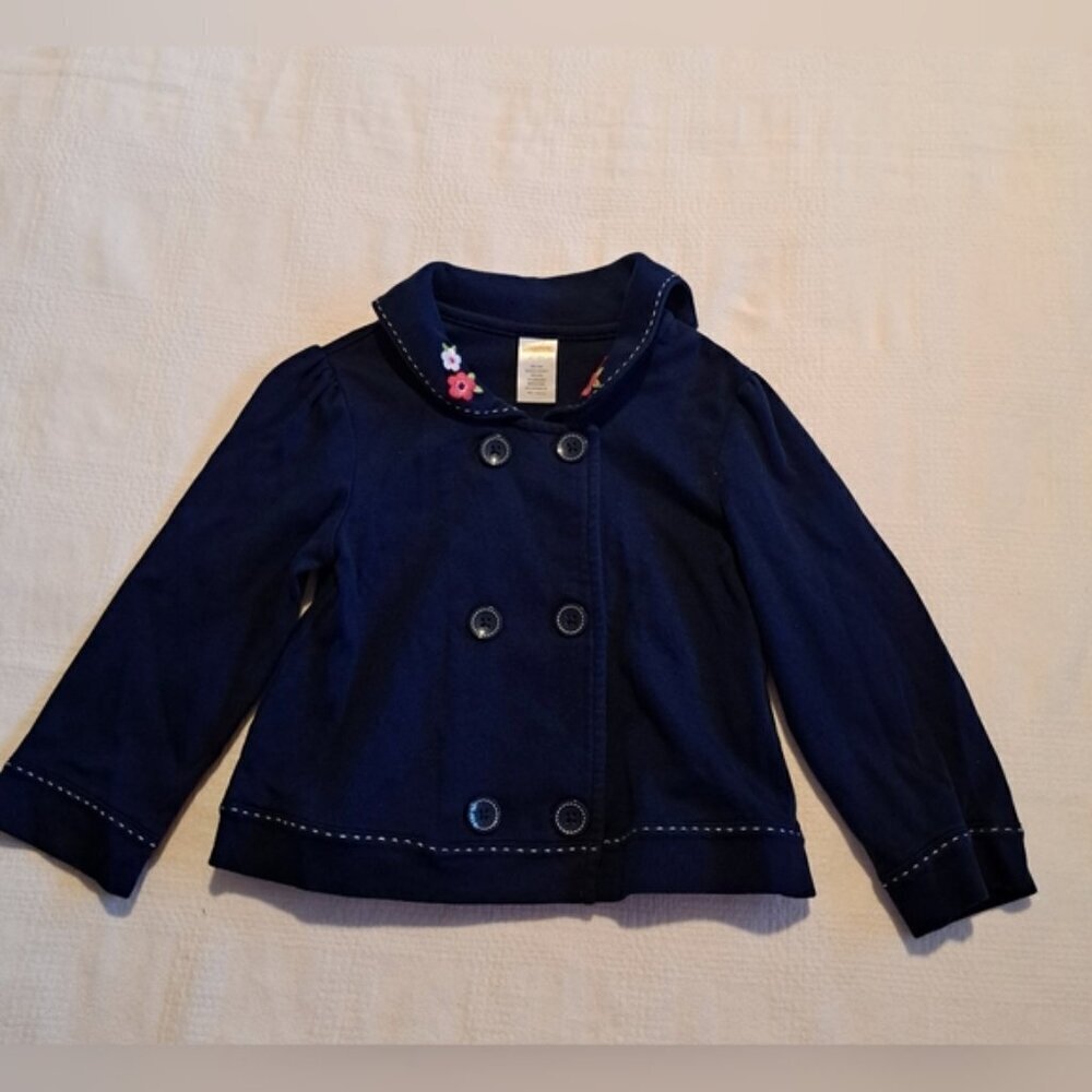Gymboree girls size 2T - 3T Blooming Nautical blue flower double button knit